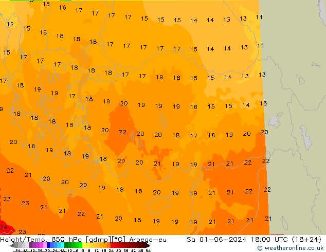 Height/Temp. 850 hPa Arpege-eu Sa 01.06.2024 18 UTC