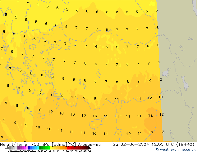 Yükseklik/Sıc. 700 hPa Arpege-eu Paz 02.06.2024 12 UTC