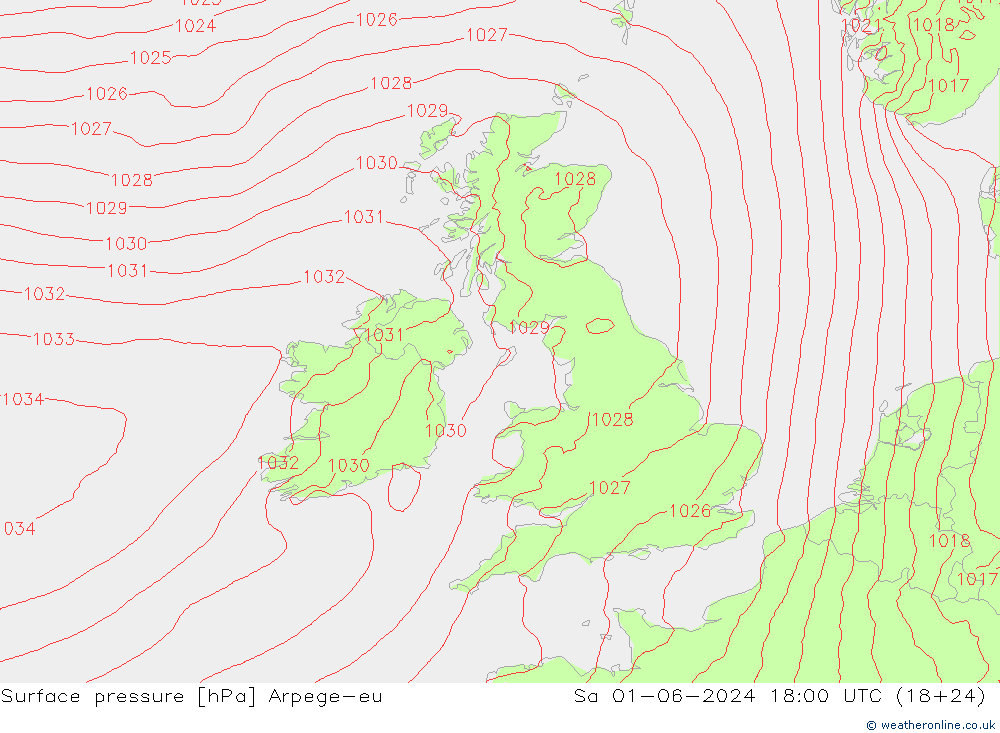 Surface pressure Arpege-eu Sa 01.06.2024 18 UTC