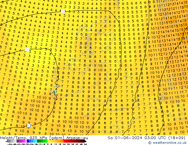 Height/Temp. 925 hPa Arpege-eu Sa 01.06.2024 03 UTC