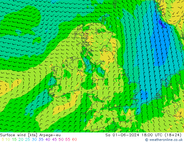 Surface wind Arpege-eu Sa 01.06.2024 18 UTC