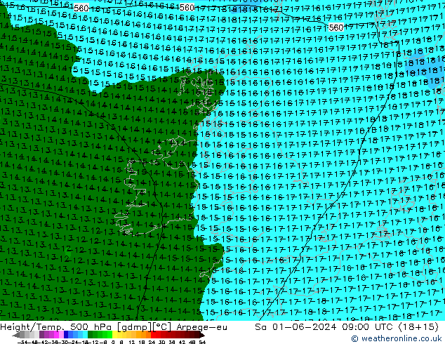 Height/Temp. 500 hPa Arpege-eu Sa 01.06.2024 09 UTC