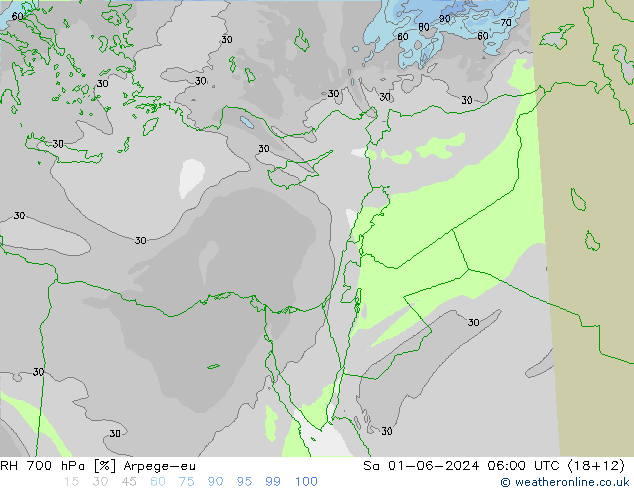 RH 700 hPa Arpege-eu Sáb 01.06.2024 06 UTC