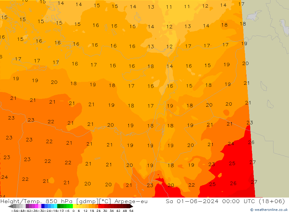 Height/Temp. 850 hPa Arpege-eu So 01.06.2024 00 UTC