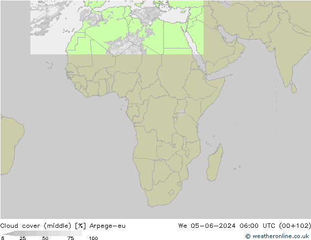 Nuages (moyen) Arpege-eu mer 05.06.2024 06 UTC
