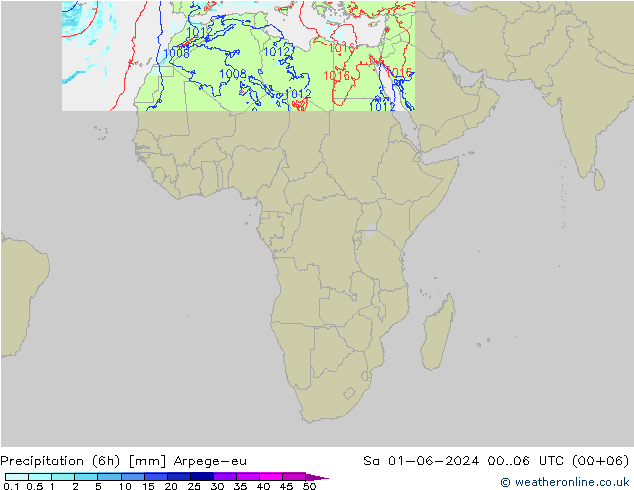 Precipitation (6h) Arpege-eu Sa 01.06.2024 06 UTC