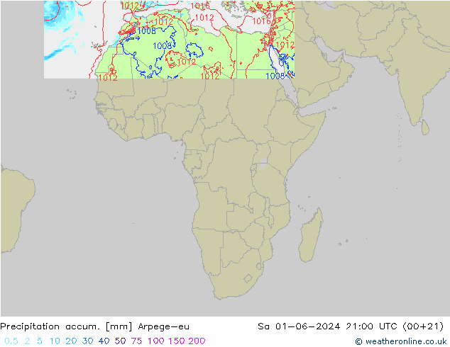 Totale neerslag Arpege-eu za 01.06.2024 21 UTC