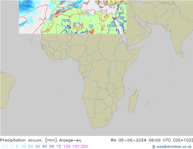 Precipitation accum. Arpege-eu  05.06.2024 06 UTC