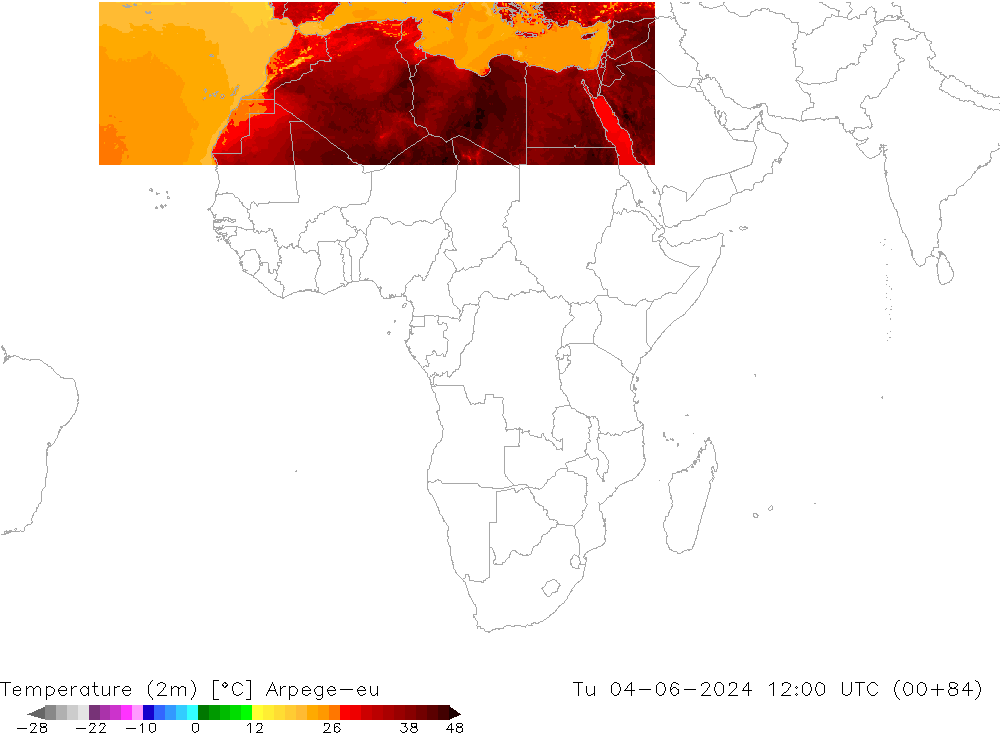 карта температуры Arpege-eu вт 04.06.2024 12 UTC