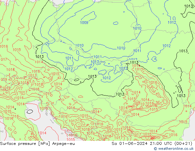 Pressione al suolo Arpege-eu sab 01.06.2024 21 UTC