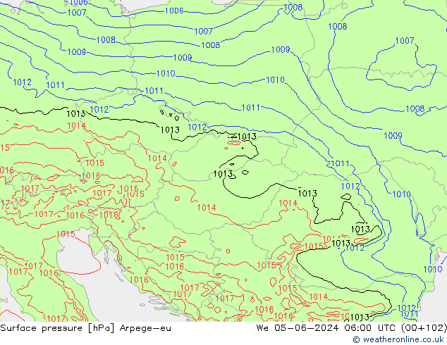 Pressione al suolo Arpege-eu mer 05.06.2024 06 UTC