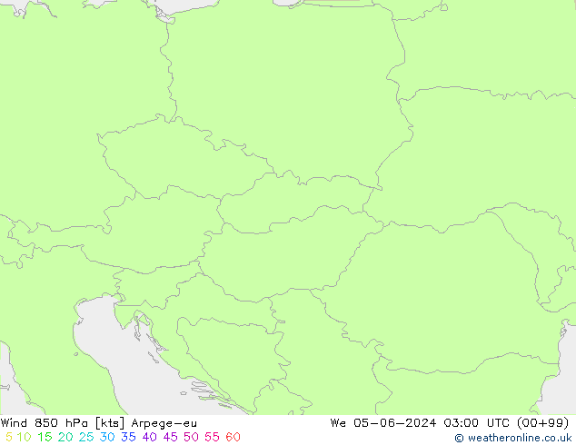 Wind 850 hPa Arpege-eu wo 05.06.2024 03 UTC