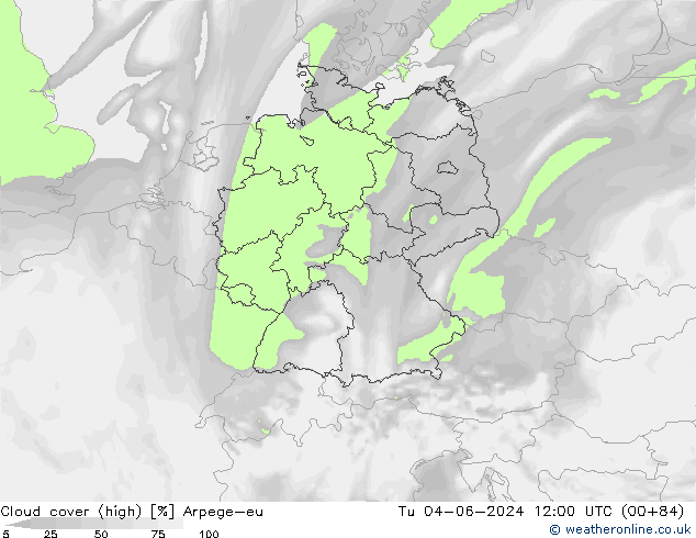 Cloud cover (high) Arpege-eu Tu 04.06.2024 12 UTC