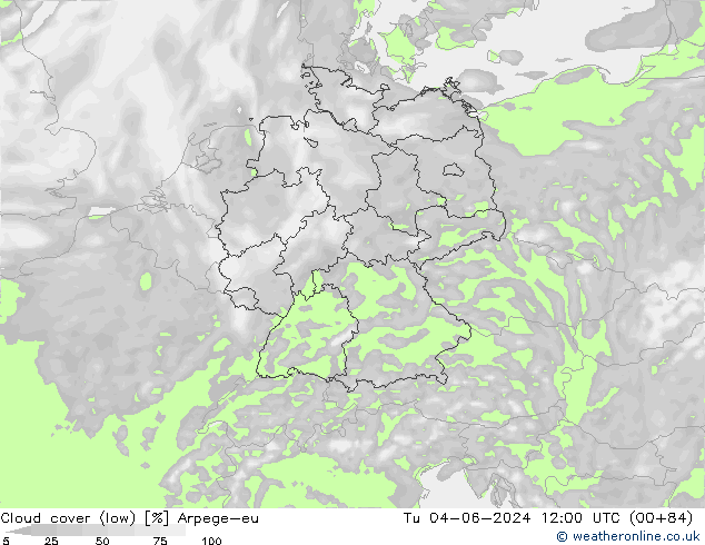 zachmurzenie (niskie) Arpege-eu wto. 04.06.2024 12 UTC