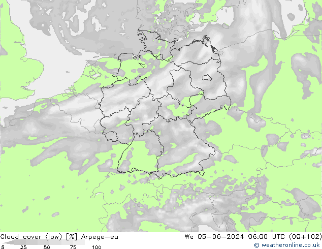 zachmurzenie (niskie) Arpege-eu śro. 05.06.2024 06 UTC