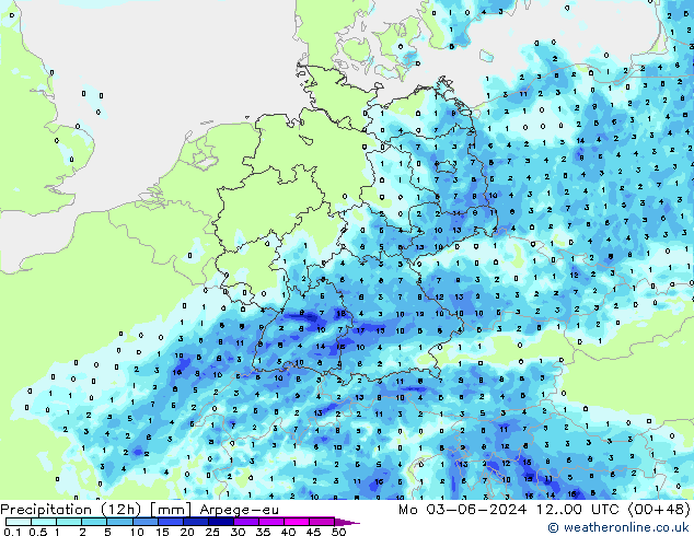 Precipitation (12h) Arpege-eu Mo 03.06.2024 00 UTC