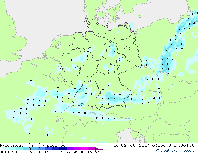 Neerslag Arpege-eu zo 02.06.2024 06 UTC