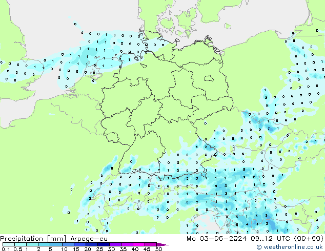 Precipitation Arpege-eu Mo 03.06.2024 12 UTC