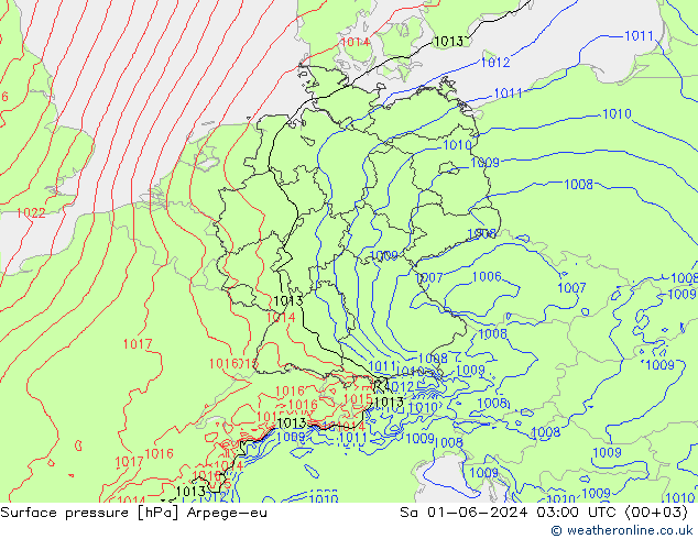 地面气压 Arpege-eu 星期六 01.06.2024 03 UTC