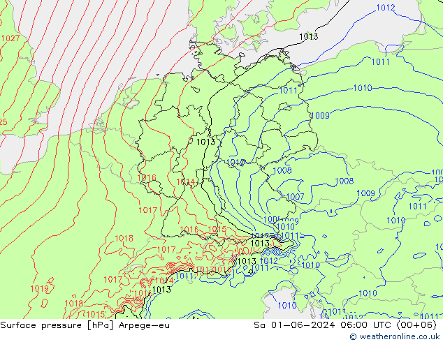 Surface pressure Arpege-eu Sa 01.06.2024 06 UTC