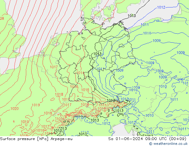 Pressione al suolo Arpege-eu sab 01.06.2024 09 UTC
