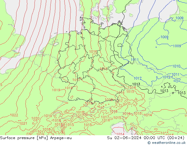 Presión superficial Arpege-eu dom 02.06.2024 00 UTC