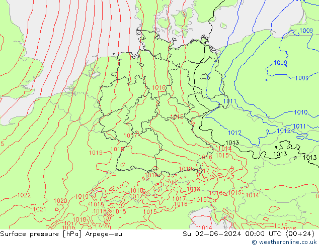 Surface pressure Arpege-eu Su 02.06.2024 00 UTC