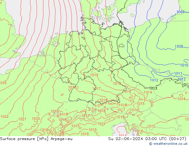 Atmosférický tlak Arpege-eu Ne 02.06.2024 03 UTC