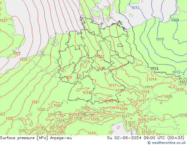 pression de l'air Arpege-eu dim 02.06.2024 09 UTC
