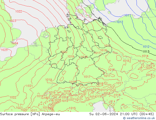 pression de l'air Arpege-eu dim 02.06.2024 21 UTC