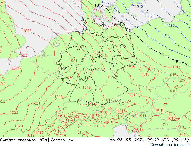 Surface pressure Arpege-eu Mo 03.06.2024 00 UTC