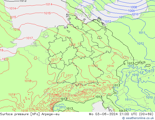 pressão do solo Arpege-eu Seg 03.06.2024 21 UTC