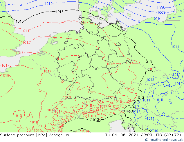 Pressione al suolo Arpege-eu mar 04.06.2024 00 UTC