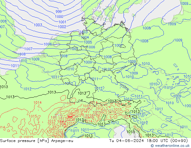 pressão do solo Arpege-eu Ter 04.06.2024 18 UTC
