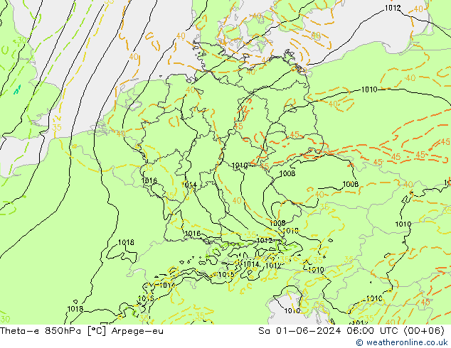 Theta-e 850hPa Arpege-eu sam 01.06.2024 06 UTC