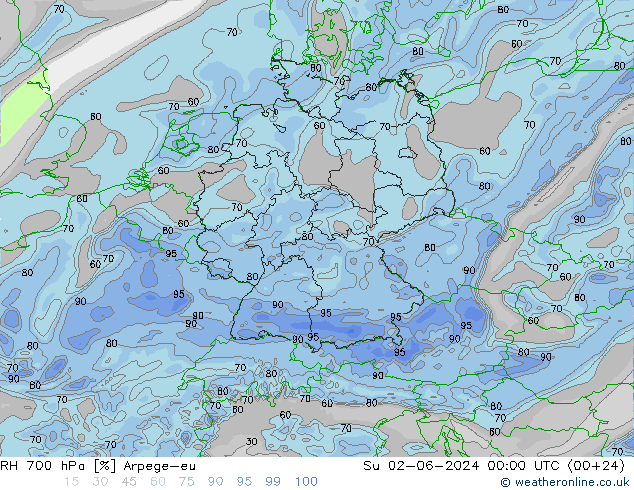 RH 700 hPa Arpege-eu Su 02.06.2024 00 UTC