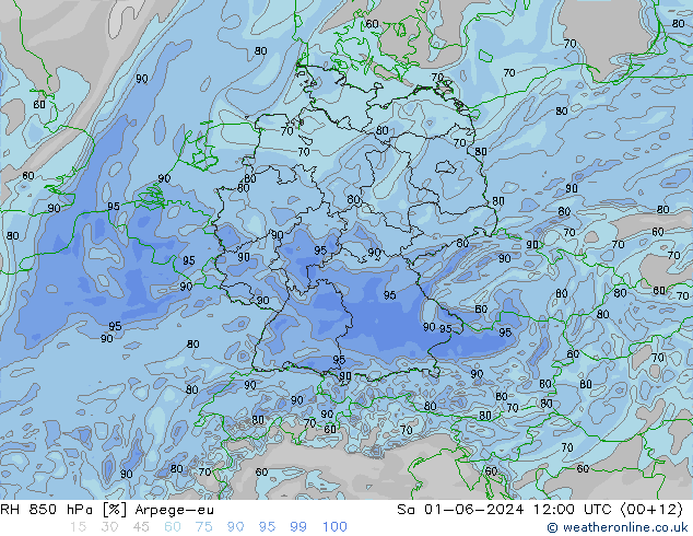 Humidité rel. 850 hPa Arpege-eu sam 01.06.2024 12 UTC