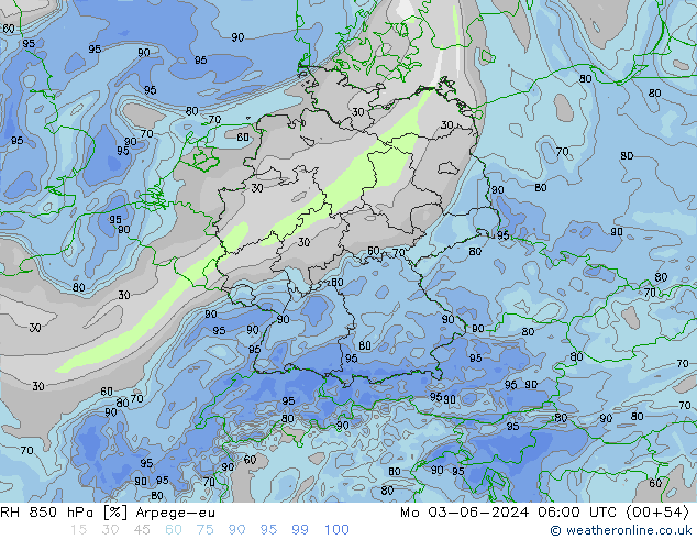 850 hPa Nispi Nem Arpege-eu Pzt 03.06.2024 06 UTC