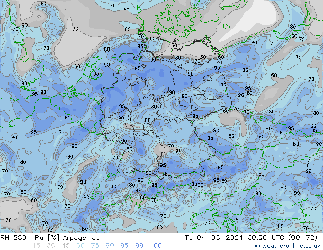 RH 850 hPa Arpege-eu Ter 04.06.2024 00 UTC