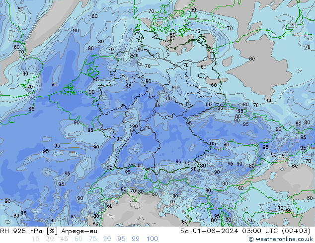 RH 925 hPa Arpege-eu sab 01.06.2024 03 UTC