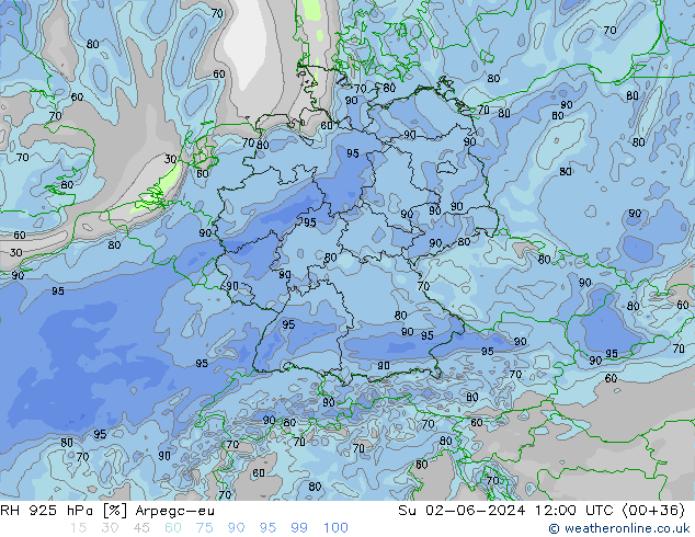 RH 925 hPa Arpege-eu So 02.06.2024 12 UTC