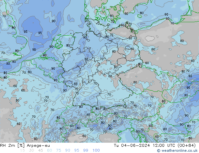 RH 2m Arpege-eu Di 04.06.2024 12 UTC