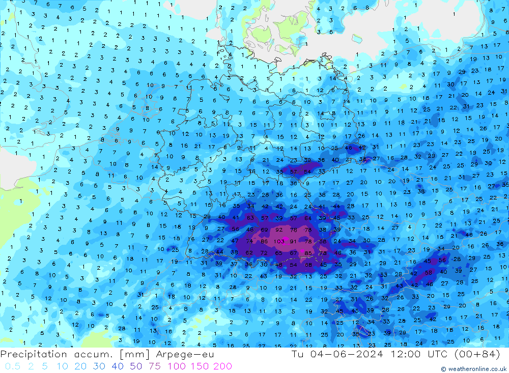 Toplam Yağış Arpege-eu Sa 04.06.2024 12 UTC