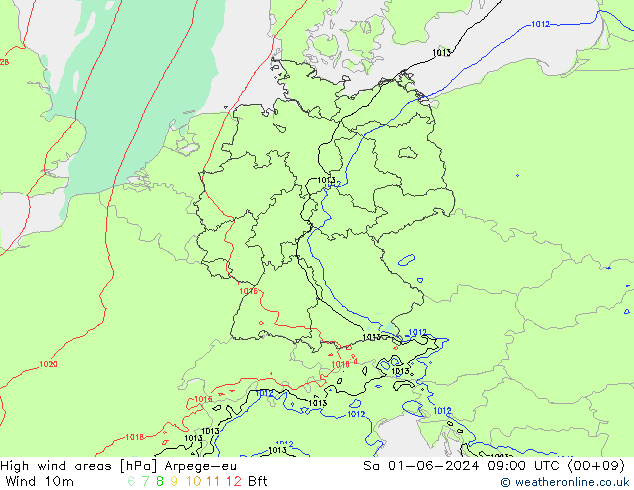 High wind areas Arpege-eu Sáb 01.06.2024 09 UTC