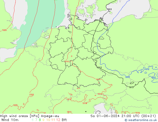 High wind areas Arpege-eu сб 01.06.2024 21 UTC