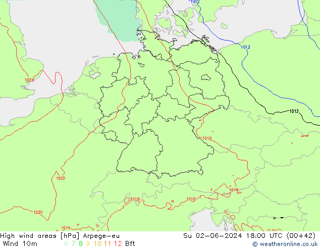 Windvelden Arpege-eu zo 02.06.2024 18 UTC