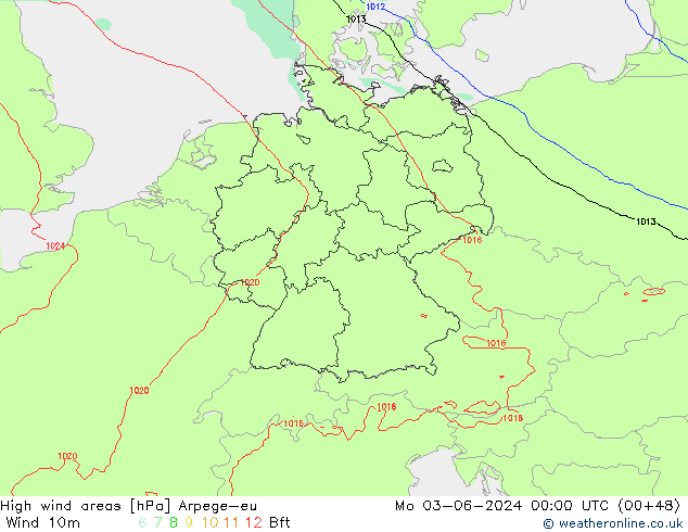 High wind areas Arpege-eu  03.06.2024 00 UTC