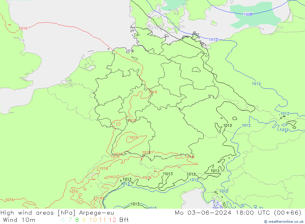 High wind areas Arpege-eu Po 03.06.2024 18 UTC