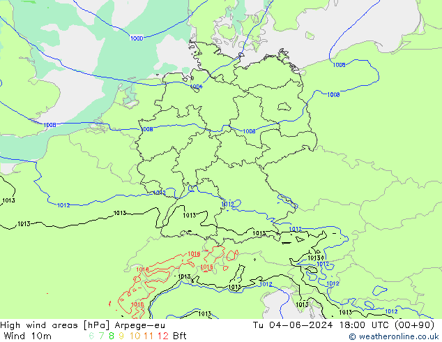 High wind areas Arpege-eu Tu 04.06.2024 18 UTC