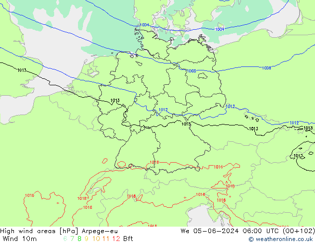 High wind areas Arpege-eu Qua 05.06.2024 06 UTC